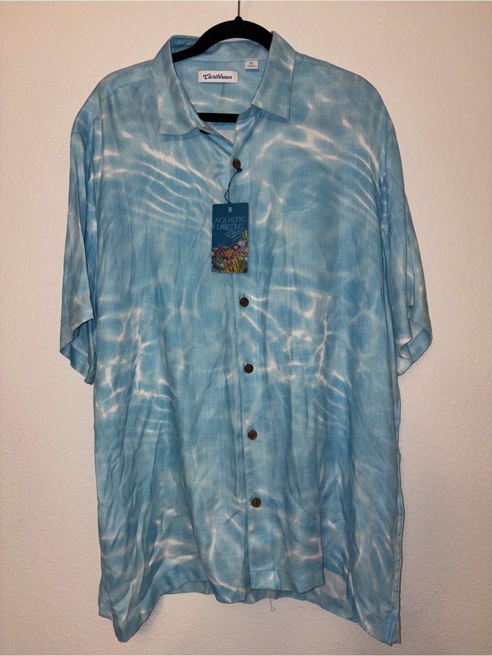 NWT Caribbean Roundtree Yorke Aquatic Depths Ocean Water Print Camp Shirt XL